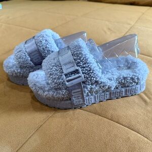 UGG Fluffy Fluffita Gray Purple Platform Slides Size 7